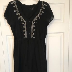 Black Cotton Embroidered Dress